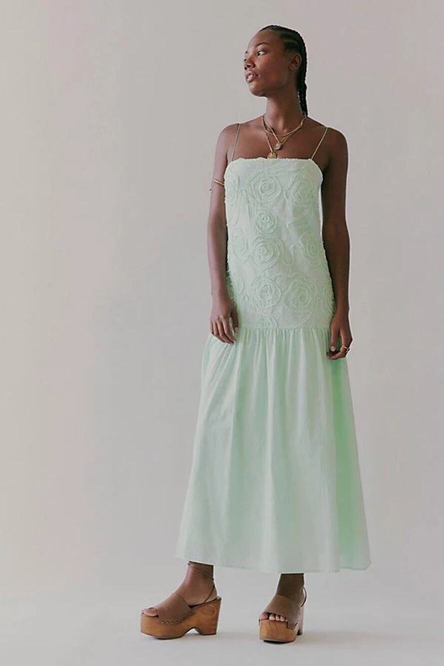 Bec & Bridge Haze Textured Floral Maxi Dress Mint Green Women's Size US 2 NWT